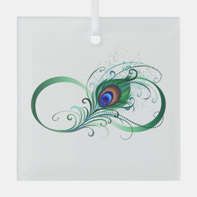 Adorno De Cristal Infinity Symbol with Peacock Feather (Anverso)