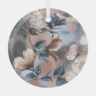 Adorno De Cristal Inhibisco floral acuático, patrón de mariposa.