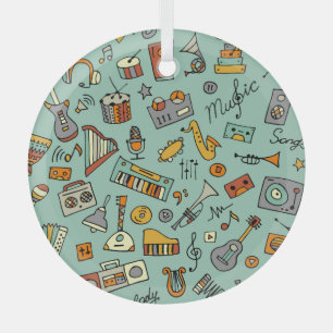 Adorno De Cristal Instrumentos musicales, patrón de sketch vintage.