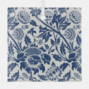 Adorno De Cristal Intrincado patrón floral azul sobre fondo claro
