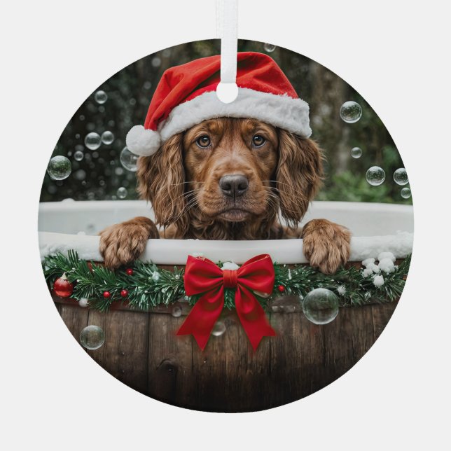 Adorno De Cristal Irish Setter Cute Christmas Holiday Dog (Reverso )