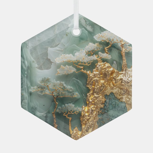 Adorno De Cristal jade verde y pueblo de oro (Anverso)