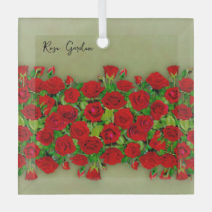 Adorno De Cristal Jardín de Rosas Rojas Vibrantes Patrón Floral