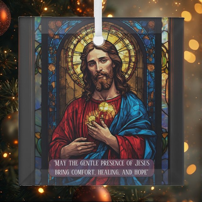 Adorno De Cristal Jesus Icon of Healing Religious Christmas Quote  (Jesus Icon of Healing Religious Christmas Quote Glass Ornament)