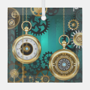 Adorno De Cristal Joyería Steampunk Reloj en un fondo verde