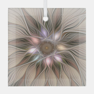 Adorno De Cristal Joyful Flower Abstract Beige Brown Floral Fractal