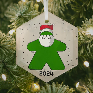 Adorno De Cristal Juego de mesa de la familia Green Meeple Santa Per