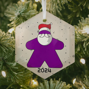 Adorno De Cristal Juego de mesa de la familia Purple Meeple Santa Pe