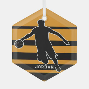 Adorno De Cristal Jugador de Baloncesto Retro Naranja Negro personal