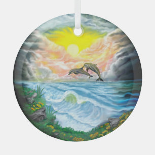 Adorno De Cristal Jugando a los delfines al sol