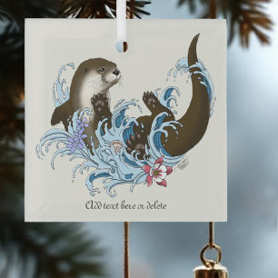 Adorno De Cristal Juguuetón Azul Nutria de Río Caprichosa Salpicadur
