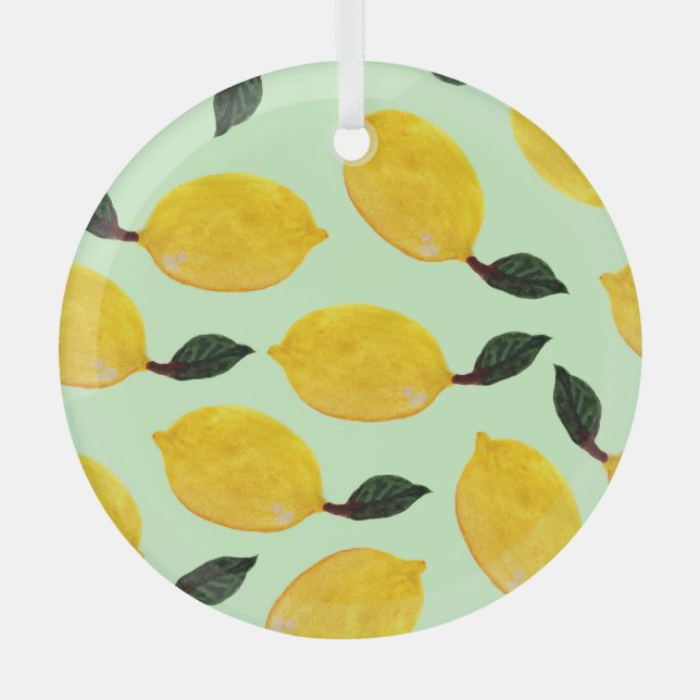 Adorno De Cristal Juicy Lemon Blueberries: Patada sin mar acuarela (Anverso)