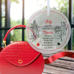 Adorno De Cristal Julio Larkspur y Water Lily Birthday Keepsake<br><div class="desc">Julio tiene dos flores y dos piedras preciosas en celebración de los cumpleaños de este mes: flores — almizcle y lirio de agua; piedras preciosas — rubí y ónice. Este diseño tiene todas las características. Este diseño presenta detalles en blanco, negro y rojo. Lo hemos emparejado con un saludo de...</div>
