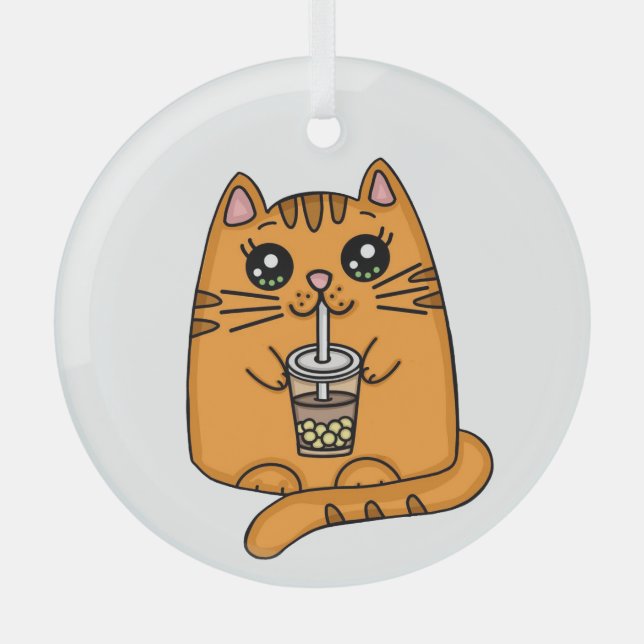 Adorno De Cristal Just a Cat Drinking Boba Tea (Anverso)