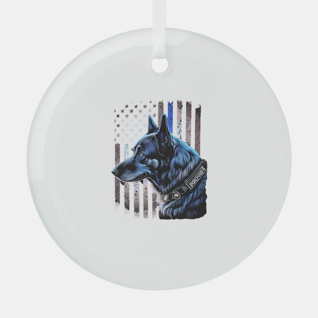 Adorno De Cristal K9 Pastor de Policía Alemana Perro Bandera delgada (Anverso)