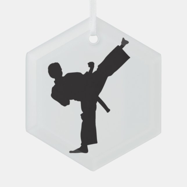 Adorno De Cristal Karate Kick Martial Arts Silhouette (Anverso)