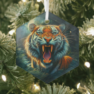 Adorno De Cristal La jungla iluminada por la luna del tigre