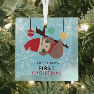 Adorno De Cristal La primera Navidad de bebé Kawaii Sloth Invierno F