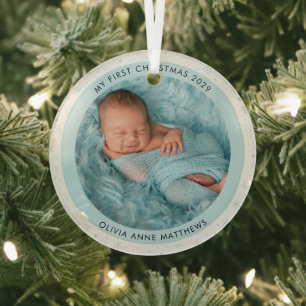 Adorno De Cristal La primera Navidad del bebé con dos fotos en copo 