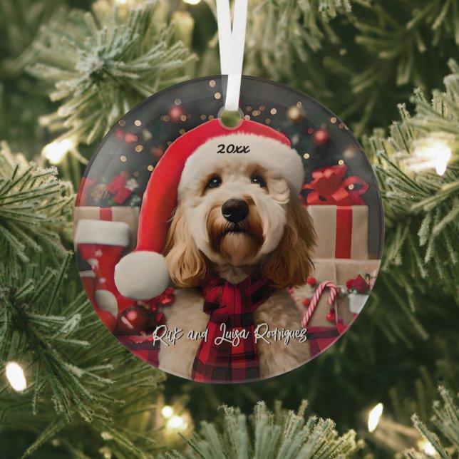 Adorno De Cristal Labradoodle con Santa Hat (in situ)