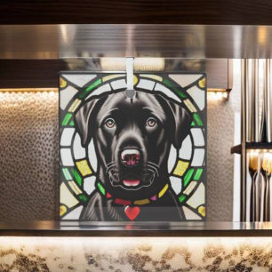 Adorno De Cristal Labrador negro recuperador de "vidrio manchado"