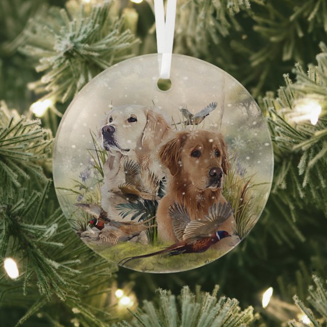 Adorno De Cristal Labrador recuperadores con faisán, arte (in situ)