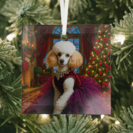 Adorno De Cristal Lady Violet White Poodle Holiday 
