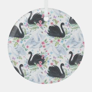 Adorno De Cristal Lago Swan: Patrón Pastel de acuarela.