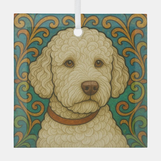 Adorno De Cristal Lagotto Romagnolo "Vidrio Manchado" (Anverso)