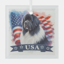 Adorno De Cristal Landseer Newfoundland Dog Patriotic