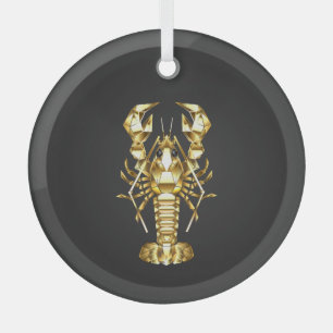 Adorno De Cristal Langosta de bogavante poligonal dorada sobre negro
