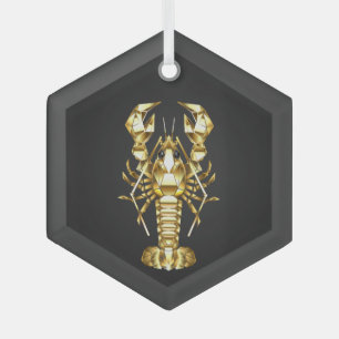 Adorno De Cristal Langosta de bogavante poligonal dorada sobre negro