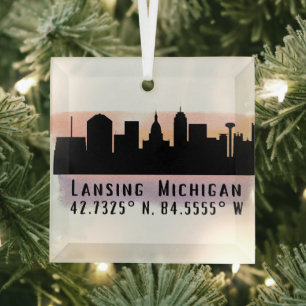 Adorno De Cristal Lansing MI City Skyline Latitude y Longitud