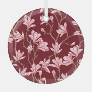 Adorno De Cristal Las ramas de Magnolia: Ilustracion Vintage floreci