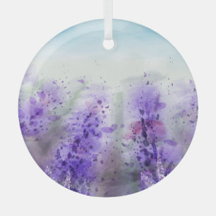 Adorno De Cristal Lavanda provenzal: Campo acuarela de época