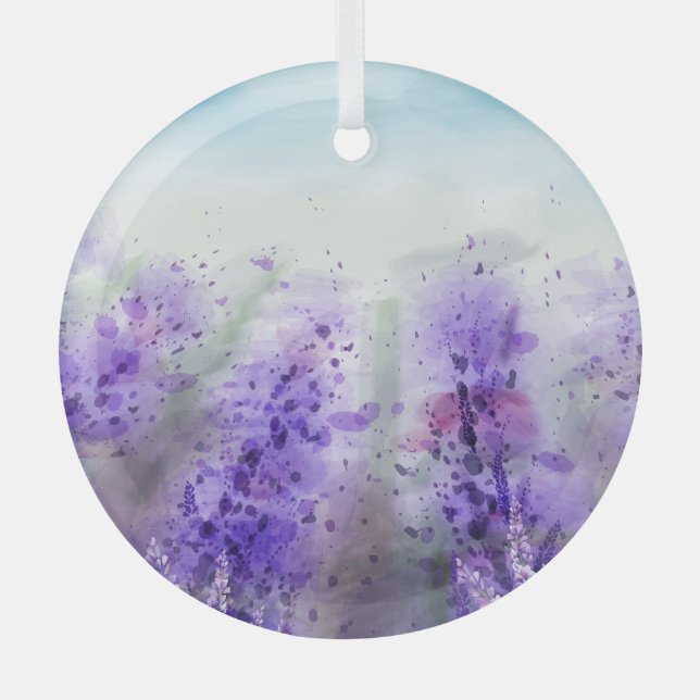 Adorno De Cristal Lavanda provenzal: Campo acuarela de época (Anverso)