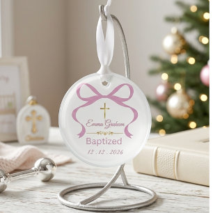 Adorno De Cristal Lazo Coquette Personalizado Bautizo 