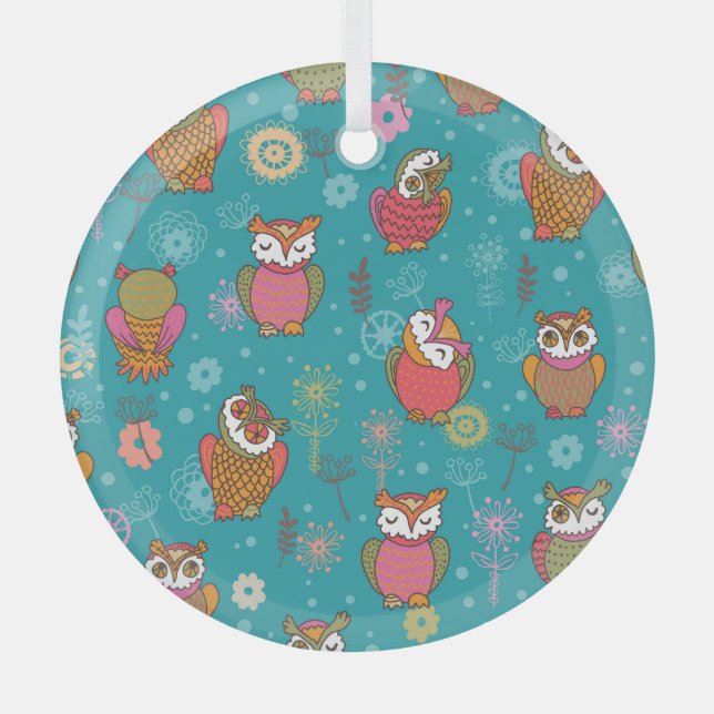 Adorno De Cristal Lechuzas Florales: Mano Derramada, Sin Marea. (Anverso)