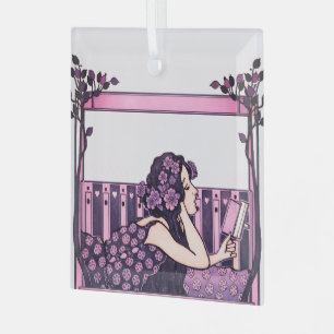 Adorno De Cristal Lector vintage Art Nouveau