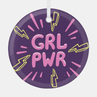 Adorno De Cristal Lema feminista del poder chica, fondo violeta.
