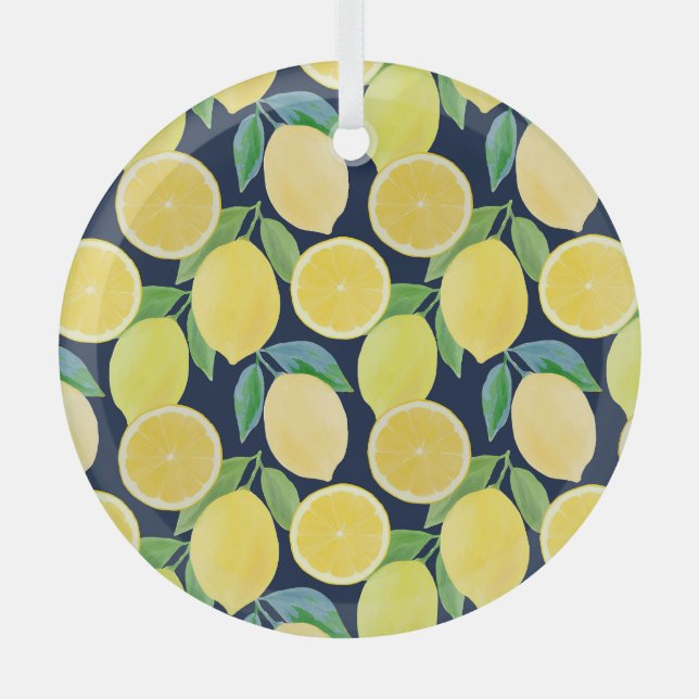 Adorno De Cristal Lemones acuarela: Ilustracion de patrón fresco (Anverso)