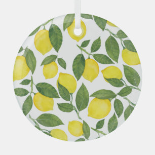 Adorno De Cristal Lemones acuarela: Patrón de frutas de verano