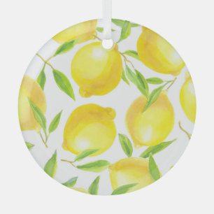 Adorno De Cristal Lemones y hojas de acuarela: patrón.