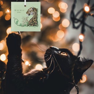 Adorno De Cristal Leopard Wild Cat Green Henna