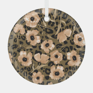 Adorno De Cristal Leopardo floral acuarela: patrón infinito