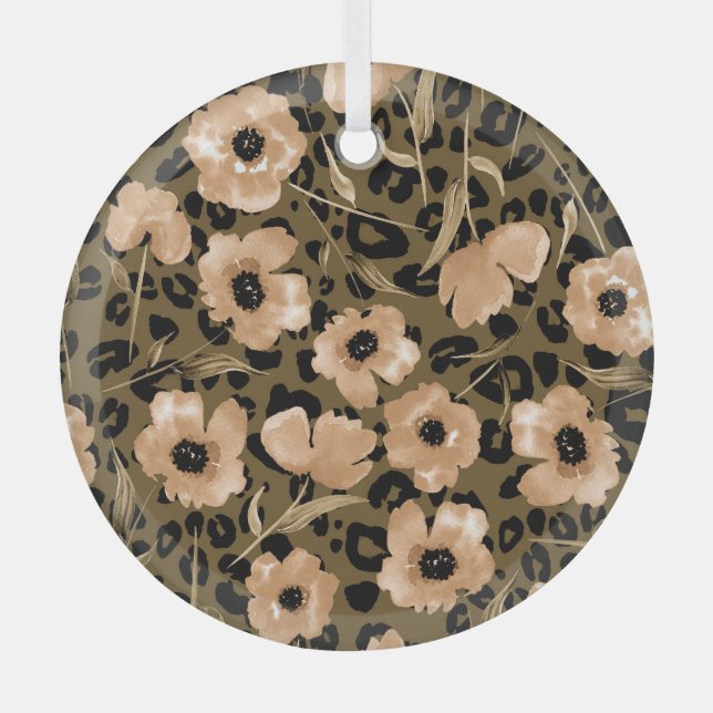Adorno De Cristal Leopardo floral acuarela: patrón infinito (Anverso)