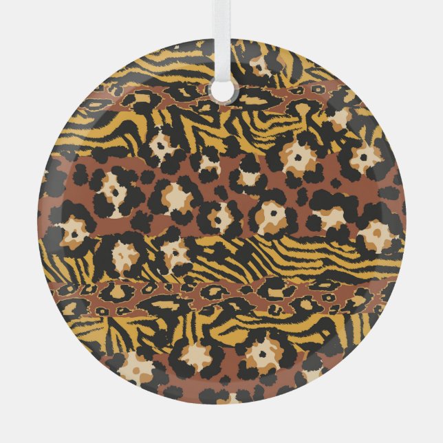 Adorno De Cristal Leopardo, pieles de tigre, patrón salvaje. (Anverso)