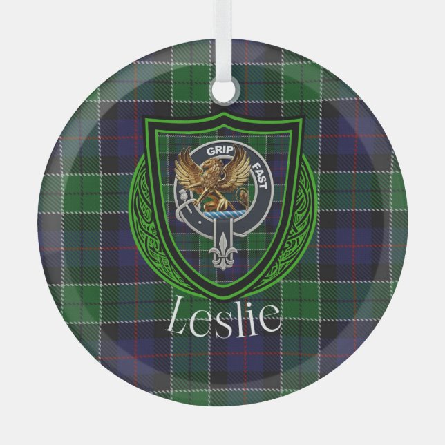 Adorno De Cristal Leslie Scottish Clan Tartan & Crest (Anverso)