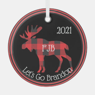 Adorno De Cristal Let's Go Brandon FJB Buffalo Plaid Moose 2021