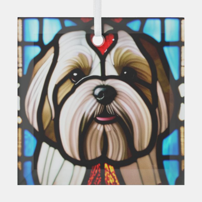 Adorno De Cristal Lhasa Apso "Vidrio Manchado" (Anverso)